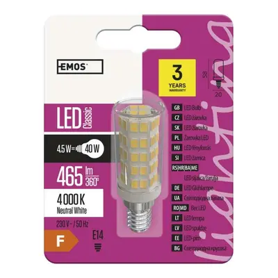 EMOS Lighting LED žárovka Classic JC A++ 4,5W E14 neutrální bílá 1525731407