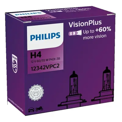 Philips H4 12V 60/55W P43t Vision Plus +60% 2ks 12342VPC2