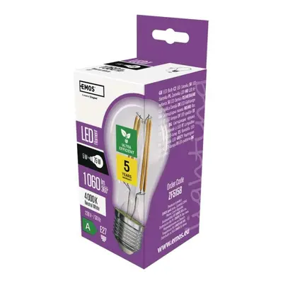 EMOS LED žárovka Filament A60 / E27 / 5 W (75 W) / 1 060 lm / neutrální bílá ZF5158