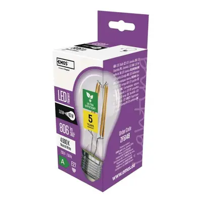 EMOS LED žárovka Filament A60 / E27 / 3,8 W (60 W) / 806 lm / neutrální bílá ZF5148