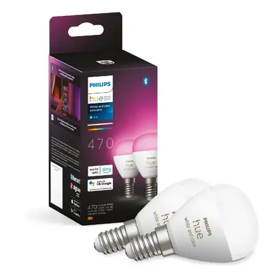 Philips HUE SET 2x WACA LED Luster žárovka E14 5,1W 470lm 2000-6500K RGB IP20, stmívatelné