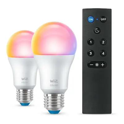 WiZ SET 2x LED žárovka E27 A60 8W (60W) 806lm 2200-6500K RGB IP20, stmívatelná + ovladač