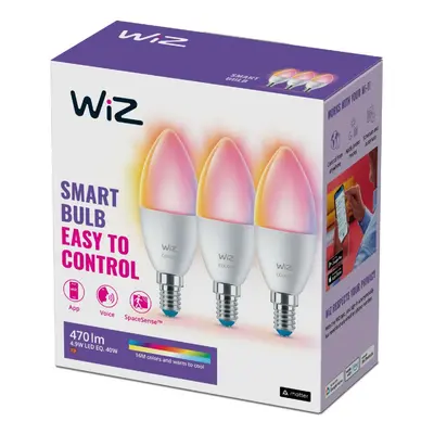 WiZ SET 3x LED žárovka E14 C37 4,9W 470lm 2200-6500K RGB IP20, stmívatelná