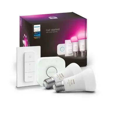 Philips HUE sada Bridge + 2x WACA LED žárovka E27 A60 9W 1100lm 2000-6500K RGB IP20 + ovladač