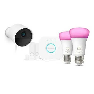 Philips HUE Secure 1x kamera + 2xE27 9W 1100lm 2000-6500K RGB + Bridge + 2x okenní senzor