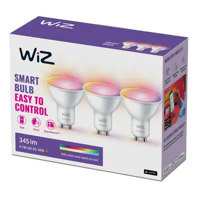 WiZ SET 3x LED žárovka GU10 4,7W 400lm 2200-6500K RGB IP20, stmívatelná