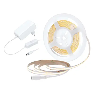 Solight LED COB pásek, sada s adaptérem, vypínač, 5m, 8W/m, 800lm/m, teplá bílá WM59-WW