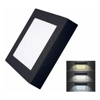 Solight LED mini panel CCT, přisazený, 12W, 900lm, 3000K, 4000K, 6000K, čtvercový, černá barva W