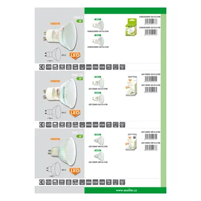 Ecolite LED zdroj GU10, 3xSMD, 1W, 4100K, 65lm EURLED3SMD-GU10/4100