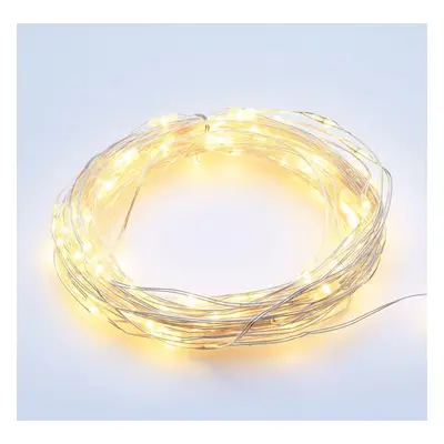 ACA Lighting 50 LED dekorační řetěz, WW, stříbrný měďený kabel na baterie 3XAA IP20 5m+10cm, 3W