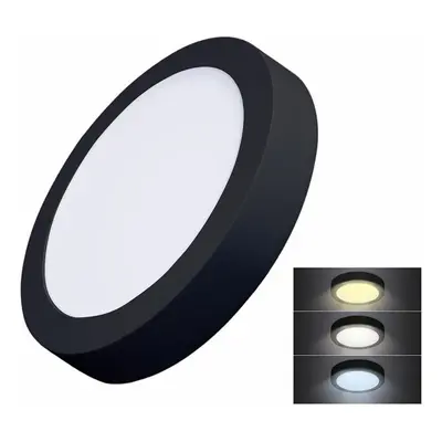 Solight LED mini panel CCT, přisazený, 18W, 1530lm, 3000K, 4000K, 6000K, kulatý, černá barva WD1