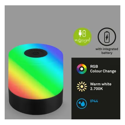 BRILONER LED nabíjecí stolní lampa, 7 cm, USB-C, 1,5W, 100lm, černá IP44 BRILO 7462015