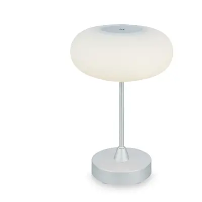 BRILONER LED bateriové stolní svítidlo pr.12,5 cm, LED modul, 3W, 350 lm, matný chrom IP44 BRILO