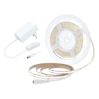 Solight LED COB pásek, sada s adaptérem, vypínač, 5m, 8W/m, 800lm/m, neutrální bílá WM59-NW