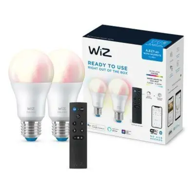 WiZ SET 2x LED žárovka E27 A60 8W (60W) 806lm 2200-6500K RGB IP20, stmívatelná + ovladač