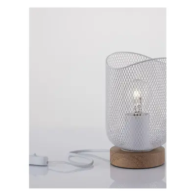 NOVA LUCE stolní lampa LYRON matný bílý kov přírodní dřevo E27 1x12W 230V IP20 bez žárovky 95558