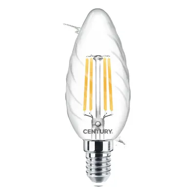 CENTURY LED FILAMENT CANDLE kroucená ČIRÁ 6W E14 4000K 360d