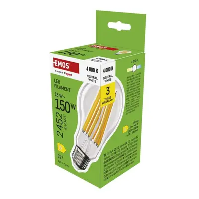 EMOS LED žárovka Filament A70 / E27 / 18 W (150 W) / 2452 lm / neutrální bílá ZF5D83