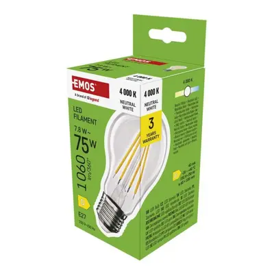 EMOS LED žárovka Filament A60 / E27 / 7,8 W (75 W) / 1060 lm / neutrální bílá ZF5D53