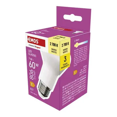 EMOS LED žárovka Classic R63 / E27 / 7 W (60 W) / 806 lm / teplá bílá ZQ7E41