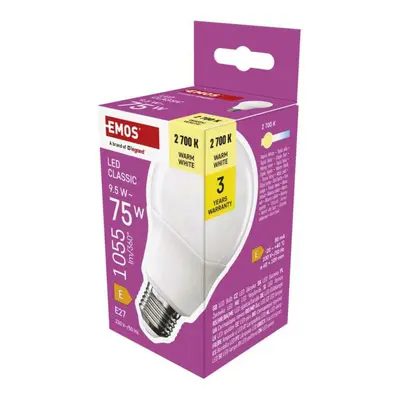 EMOS LED žárovka Classic A60 / E27 / 9,5 W (75 W) / 1055 lm / teplá bílá ZQ5E51