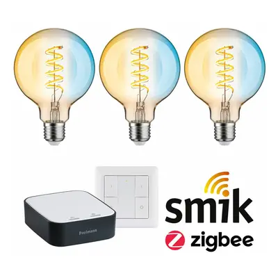 PAULMANN Startovací sada Zigbee 3.0 Smart Home smik Gateway + LED žárovka Filament G95 měnitelná