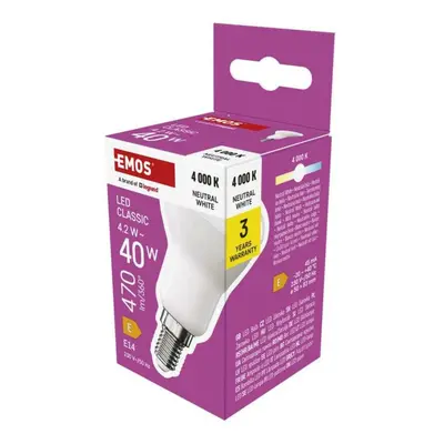 EMOS LED žárovka Classic R50 / E14 / 4,2 W (40 W) / 470 lm / neutrální bílá ZQ7E23