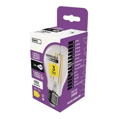 EMOS LED žárovka Filament A60 / E27 / 7,5W (75 W) / 1 055 lm / neutrální bílá / stmívatelná ZF52