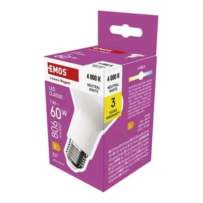 EMOS LED žárovka Classic R63 / E27 / 7 W (60 W) / 806 lm / neutrální bílá ZQ7E43