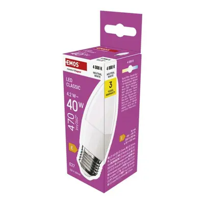 EMOS LED žárovka Classic svíčka / E27 / 4,2 W (40 W) / 470 lm / neutrální bílá ZQ4E23