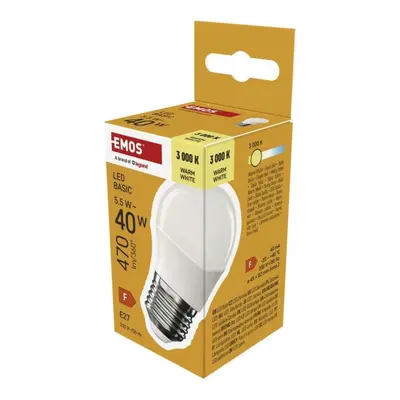 EMOS LED žárovka Basic Mini Globe / E27 / 5,5 W (40 W) / 470 lm / teplá bílá ZL6F22