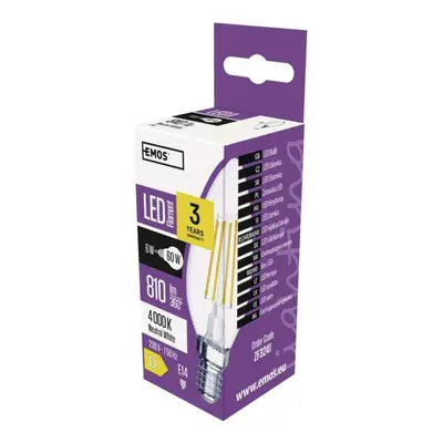 EMOS LED žárovka Filament svíčka / E14 / 6 W (60 W) / 810 lm / neutrální bílá ZF3241