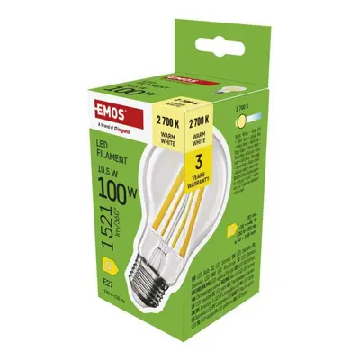 EMOS LED žárovka Filament A60 / E27 / 10,5 W (100 W) / 1521 lm / teplá bílá ZF5D62