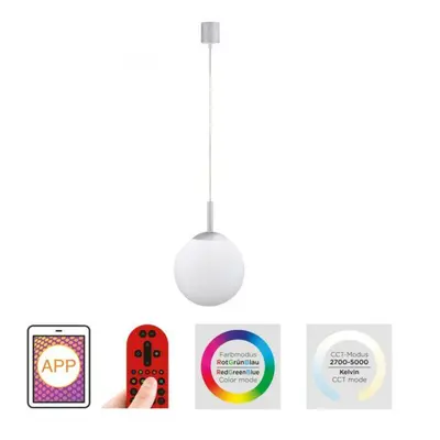 PAUL NEUHAUS JUST LIGHT LED závěsné svítidlo Smarthome průměr 20cm stříbrná stmívatelné s aplika