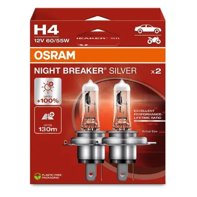 OSRAM H4 12V 60/55W P43t NIGHT BREAKER SILVER +100% 2ks 64193NBS-2HB