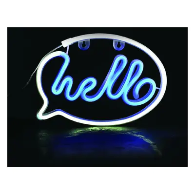 ACA Lighting neonová nástěnná dekorace HELLO, 220 LED na baterie 3xAA/USB, bílá/modrá, IP20, 25.