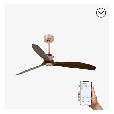 FARO JUST FAN M, měď/dřevo, stropní ventilátor s DC motorem SMART