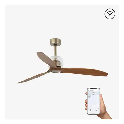 FARO DECO FAN M, zlatá/dřevo, stropní LED ventilátor s DC motorem SMART