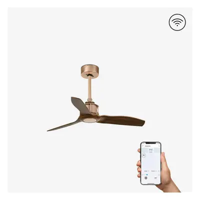 FARO JUST FAN XS, měď/dřevo, stropní ventilátor 81cm SMART