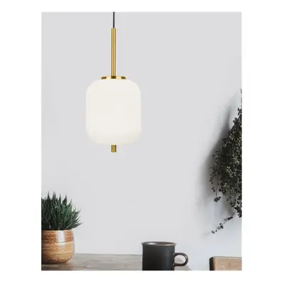 NOVA LUCE závěsné svítidlo LATO opálové sklo antický mosazný kov černý kabel E14 1x5W 230V IP20 