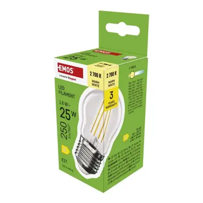 EMOS LED žárovka Filament Mini Globe / E27 / 1,8 W (25 W) / 250 lm / teplá bílá ZF6D02