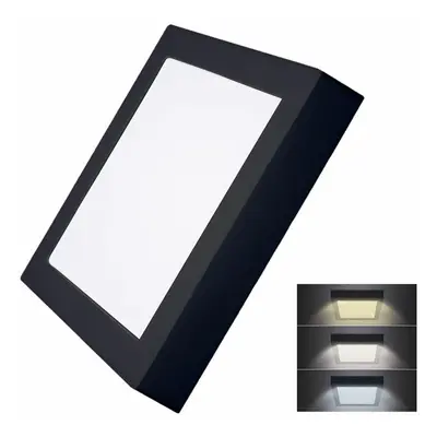 Solight LED mini panel CCT, přisazený, 18W, 1530lm, 3000K, 4000K, 6000K, čtvercový, černá barva 