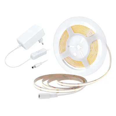 Solight LED COB pásek, sada s adaptérem, vypínač, 5m, 8W/m, 800lm/m, teplá bílá WM59-WW