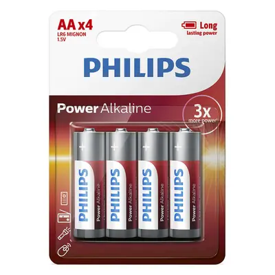 Philips alkalické tužkové baterie POWER ALKALINE AA 4ks blistr LR6P4B/10