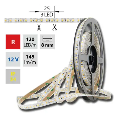 Schmachtl McLED LED pásek SMD3528 červená, DC12V, IP54, 10mm, bílý PCB pásek, 120 led/metr 121.2