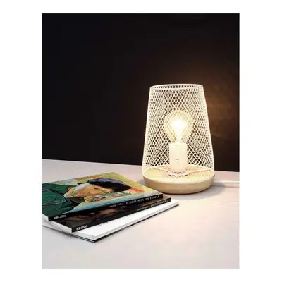 NOVA LUCE stolní lampa MARCO bílý kov přírodní dřevo E27 1x12W 230V IP20 bez žárovky 9014065