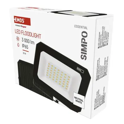 EMOS LED reflektor SIMPO 30 W, černý, neutrální bílá ZS2233