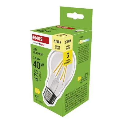 EMOS LED žárovka Filament A60 / E27 / 3,4 W (40 W) / 470 lm / teplá bílá ZF5D22