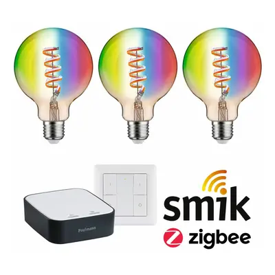 PAULMANN Startovací sada Smart Home Zigbee 3.0 LED žárovka Filament G95 RGBW + Gateway + vypínač