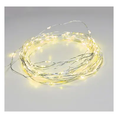 ACA Lighting 100 LED dekorační řetěz žlutá stříbrný měďený kabel 220-240V + 8 funkcí IP44 10m+3m